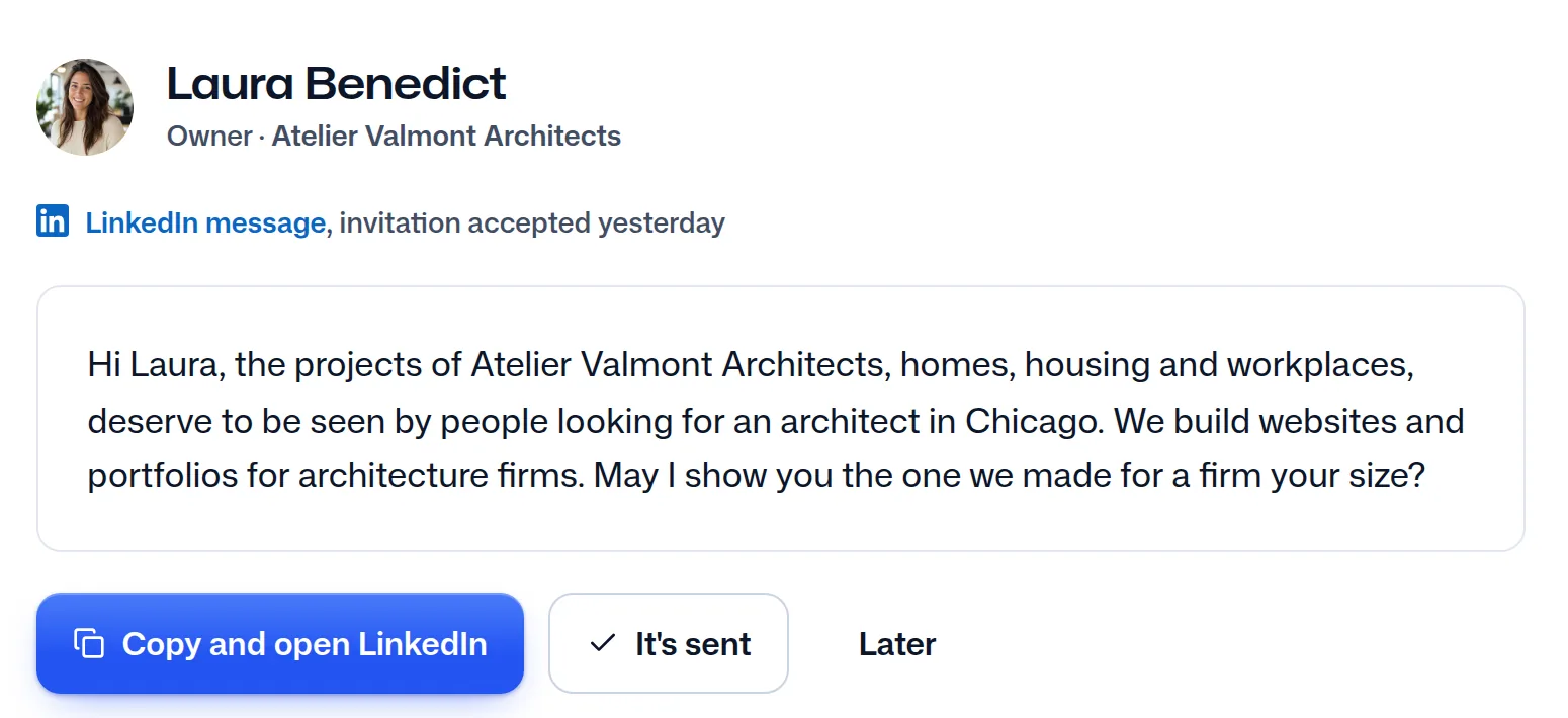 The message written to Laura Benedict from the agency's template.