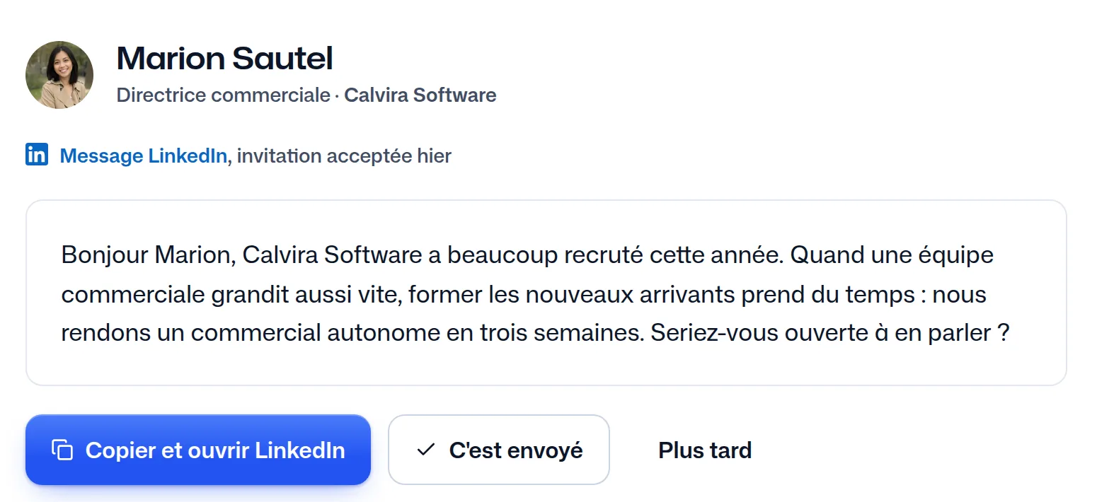 Le message écrit pour Marion Sautel à partir du modèle de l'utilisateur.