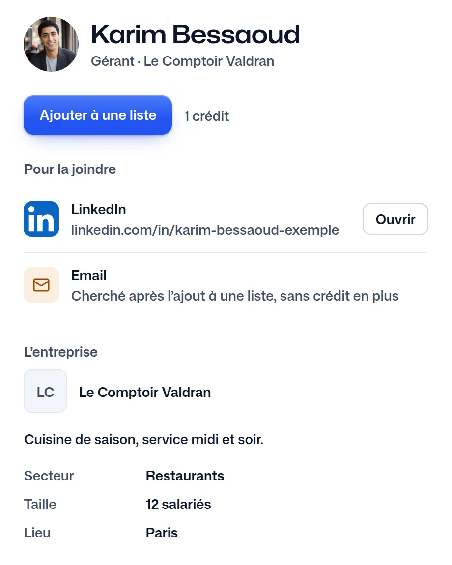 Karim Bessaoud dans FindMyLead : son poste, son entreprise et son LinkedIn.