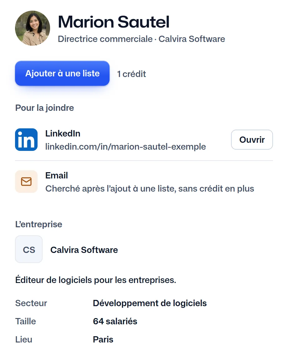 Marion Sautel dans FindMyLead : son poste, son entreprise et son LinkedIn.