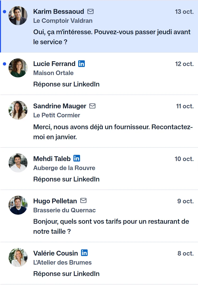 Les réponses dans FindMyLead, celle de Karim Bessaoud en premier.