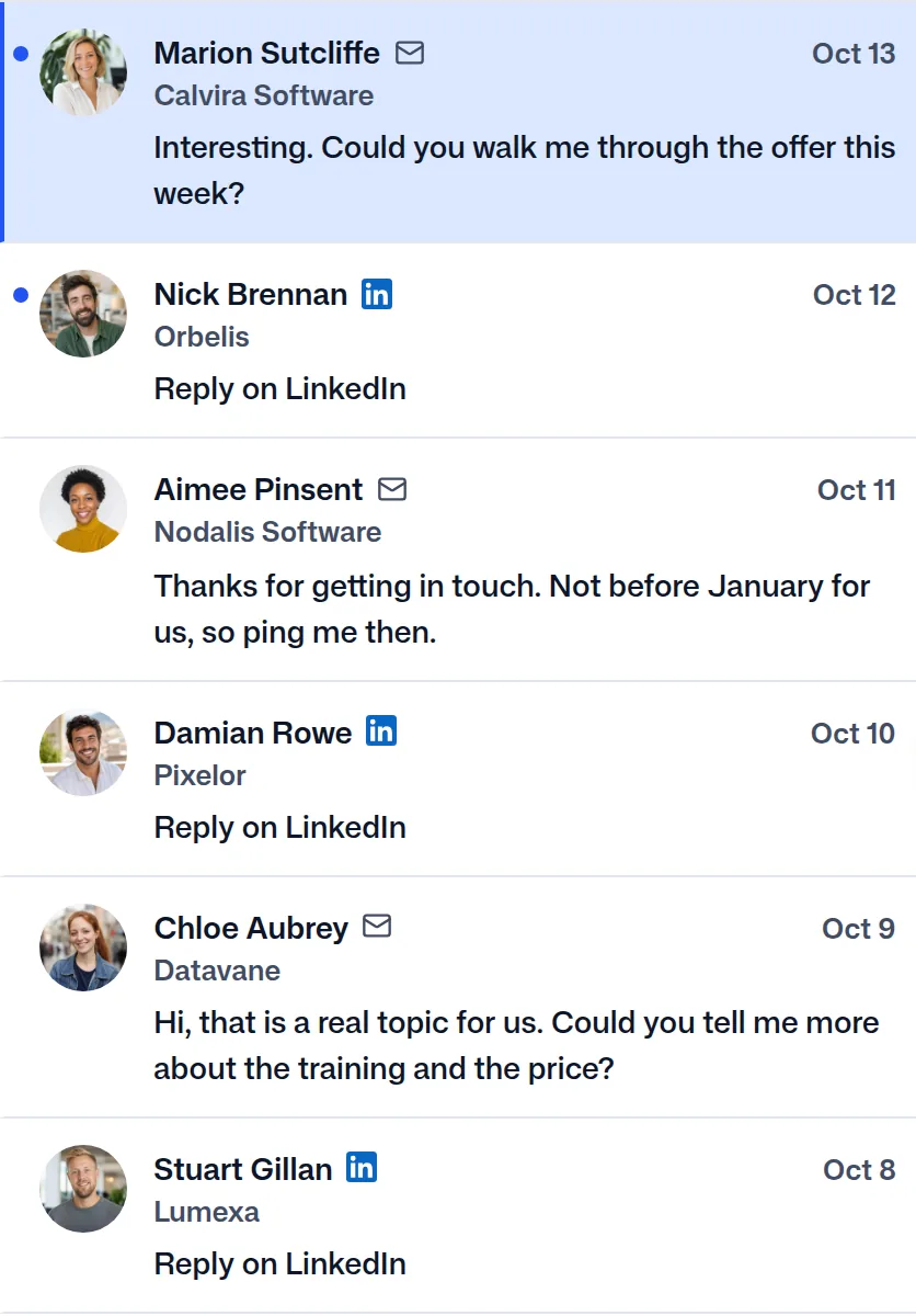 The replies in FindMyLead, Marion Sutcliffe's first.