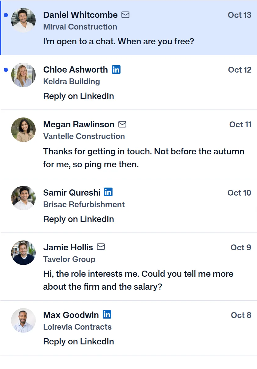 The replies in FindMyLead, Daniel Whitcombe's first.